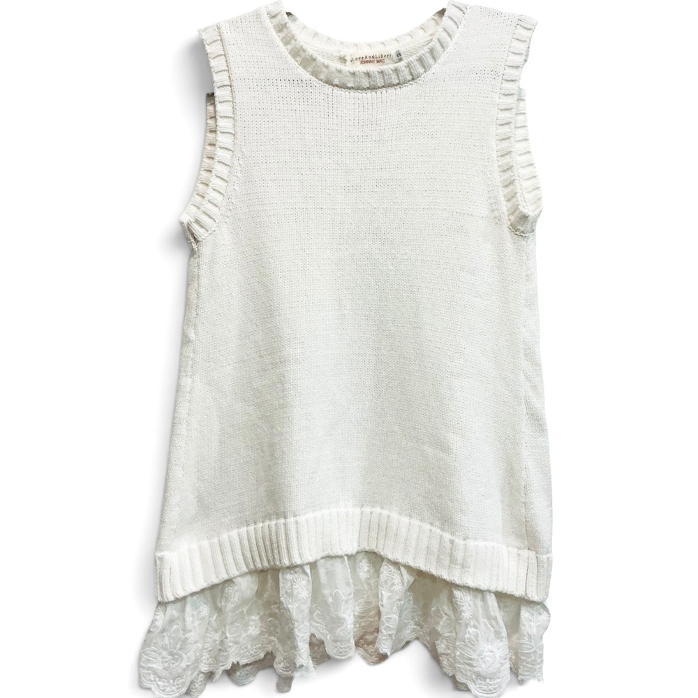 Johnny Was LoveAndLiberty Knit Lace Tunic Sweater Top Ivory Ruffles Boho S